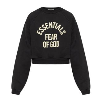 Fear of God Campus 90s Cropped Raglan Fleece Crewneck Sweatshirt - Dames - Sweatshirts - Zwart - XS - Katoen - Hoodies & sweatvesten