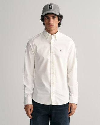 GANT Langarmhemd GANT Slim Fit Oxford Hemd strukturiert langlebig dicker, Herren, Gr. XXL, N-Gr, weiss (wei&szlig;), Popeline, Obermaterial: 100% Baumwolle, unif