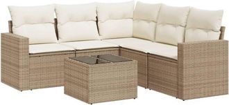 vidaXL Juego De Sof&aacute;s Jard&iacute;n Con Cojines 6 Pzas Rat&aacute;n Sint&eacute;tico Beige Vidaxl