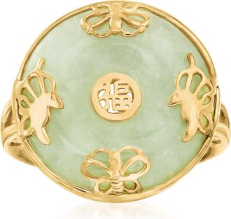 Ross-Simons Jade Good Fortune Butterfly Ring in 18kt Gold Over Sterling