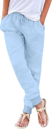 Generic Womens Trousers Elasticated Waist Casual Leisure Trousers for Women UK Petite Loose Casualpants with Pockets Joggers Baggy Casualtrousers Summertrouse