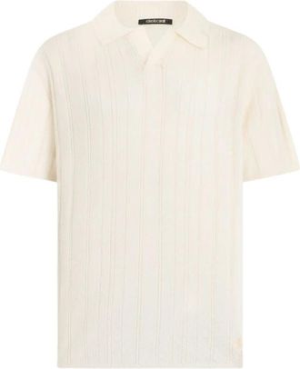 Roberto Cavalli Cr&egrave;me Ribbed Polo - Heren - Polos - Wit - L - Tops