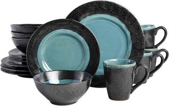 Gibson Home Dragonstone 16 Piece Stoneware Reactive Glaze Dinnerware Set in Black at Nordstrom