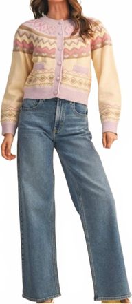 Merci Fair Isle Heart Cardigan In Beige Multi