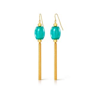 Gold & Honey Womens Tassel Bead Drop Earrings In Teal