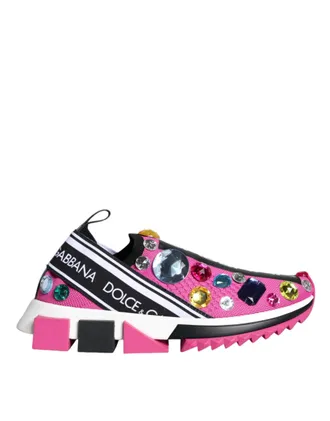 Dolce & Gabbana Womens Pink Sorrento Crystals Low Top Sneakers Shoes - Size EU 35