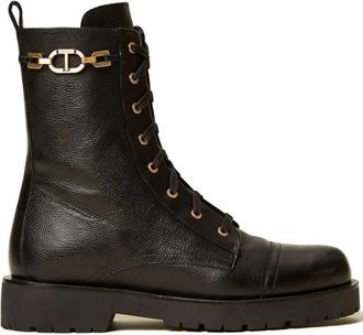 Twinset Zwarte Zijde & Nylon Laarzen - Dames - Veterlaarzen - Zwart - 38 EU - Nylon - Schoenen