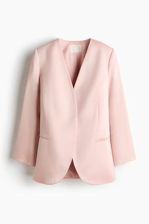H&M Collarless Satin Blazer in Light Pink at Nordstrom, Size Xx-Large