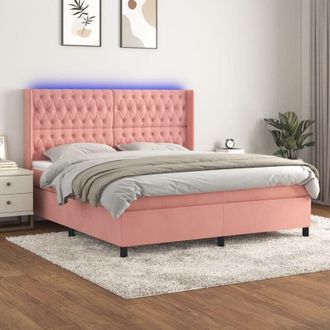 vidaXL Vidaxl - Cama Box Spring Colch&oacute;n Y Led Terciopelo Rosa 160x200 Cm