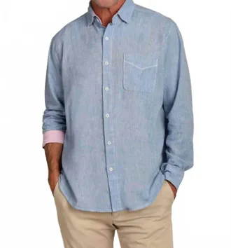 True Grit Washed Melange Linen Shirt In Chambray