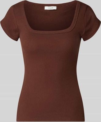 Topshop T-Shirt in Ripp-Optik mit Karree-Ausschnitt Modell METTE in Schoko, Gr&ouml;&szlig;e XS