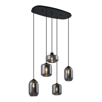 QAZQA Moderno L&aacute;mpara Colgante Moderna Negra Con Cristal Ahumado 5 Luces - Sheena Met&aacute;lica /vidrio Ovalada Adecuado Para Led Max. 5 X 15 Watt - Qazqa