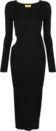 &Aacute;eron Zwarte Geribbelde Maxi Jurk met Uitsparingen - Dames - Kleedjes - Zwart - XS - Kleedjes