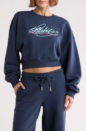Off-white Crop Crewneck Graphic Sweatshirt in Mood Indigo at Nordstrom Rack, Size X-Large