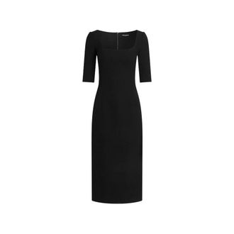 Dolce & Gabbana Kleedjes, Dames, Zwart, L, Wol, Jurk van Dubbel Wolcr&ecirc;pe