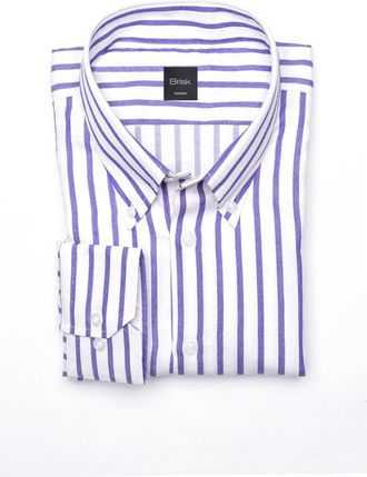 Brisk Purple Wide Stripes Pima Cotton Dress Shirt in Purple Button Down Collar at Nordstrom, Size 15