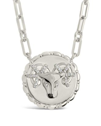 Sterling Forever Rhodium Plated Cz Bold Link Aries Zodiac Necklace