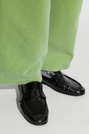 Black Suede Studio Arrow Loafers Shoes, Womens, Black