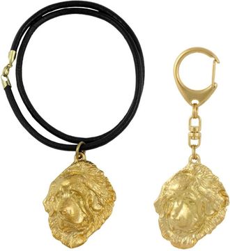 OEM Mast&iacute;n Tibetano, Perro Tibetano - Llavero Y Collar Con Perro En Caja, Producto Ba&ntilde;ado En Oro De Alta Calidad, Marca Art-dog