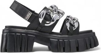 Buffalo Leeuwenketting Vegan Nappa Sandaal - Dames - Sandalen met hakken - Zwart - 37 EU - Leer - Schoenen