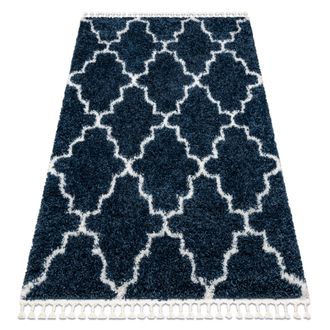 RugsX Alfombra Union 3488 Enrejado Tr&eacute;bol Marroqu&iacute; Azul / Crema Franjas Bereber Marroqu&iacute; Shaggy Blue 180x270 Cm