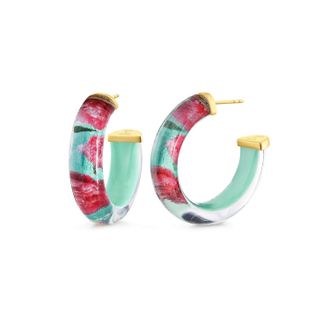 Gold & Honey Womens Peony Illusion Hoop Earrings In Muliticolor