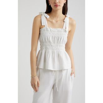 BP. Smocked Linen Blend Tank in White at Nordstrom, Size Xx-Small