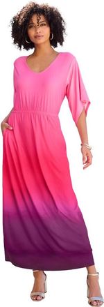 Roaman's Plus Size Stretch Knit Dolman Sleeve Maxi Dress in Rose Ombre Border at Nordstrom, Size 24
