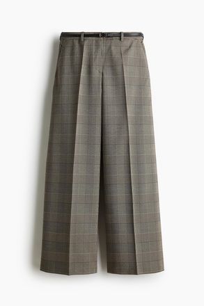 H&M Twillhose mit G&uuml;rtel - Greige/Kariert
