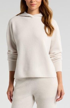 Zella Wool & Cashmere Rib Hoodie in Ivory Egret Light at Nordstrom Rack, Size X-Large