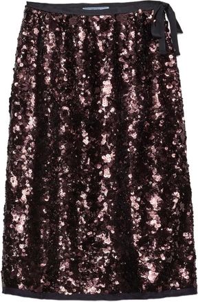Prada Midi-wikkelrok met pailletten - Dames - Rokken - Bruin - Maat: M Zijde
