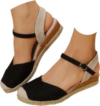 Generic Closed Toe Platform Wedge Sandals For Women 2026 Orthopedic Espadrilles Wedges With Elastic Ankle Strap Retro Comfort Platform Wedges Sandal Summer An