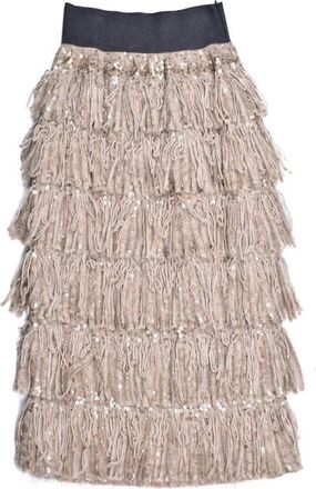 Brunello Cucinelli Beige Merino Wool Blend Sequin Skirt, Size Medium