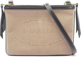 Prada Pre-owned Cross Body Bags, female, Beige, Size: ONE SIZE Pre-owned Canvas Cross Body Bag
