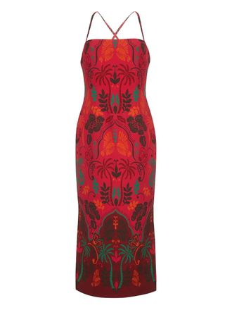 Cara Cara tropical-print midi day dress - women - Polyester/Lycra - 14 - Red