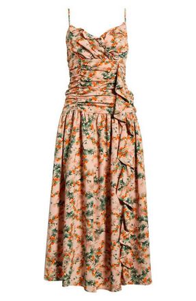 Sugarlips Heidi Floral Bristol Ruched Maxi Dress in Orange-Multi at Nordstrom, Size X-Large