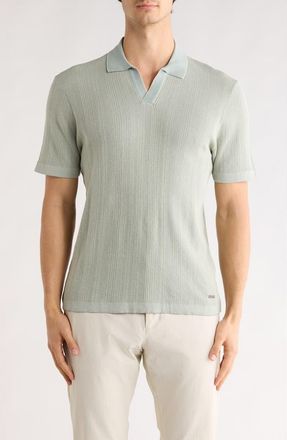 Bugatchi Johnny Collar Ribbed Cotton & Silk Polo Sweater in Mint at Nordstrom Rack, Size Xx-Large