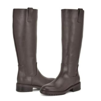 Nine West Womens Nine West Leigha Boots Dark Brown Leather Round Toe Knee High ZAP1469