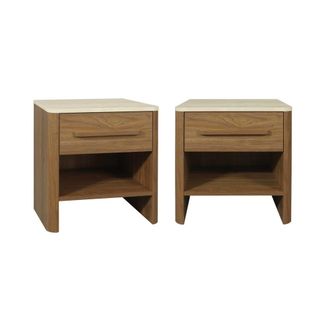 Sweeek Mesita de noche y efecto madera travertino 1 caj&oacute;n, set de 2, nogal