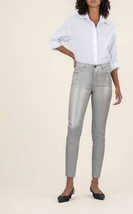 Kut from the Kloth Charlize Coated High Rise Cigarette Leg Jeans In Dark Silver