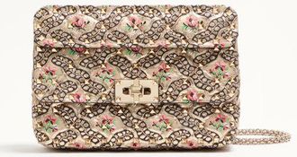Valentino Garavani Valentino Garavani Rockstud Spike Small Bag In Papier Floral Jacquard Fabric Woman GOLD/MULTICOLOUR UNI