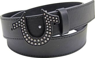 True Religion Rhinestone Logo Buckle Leather Belt in Black at Nordstrom Rack, Size 38