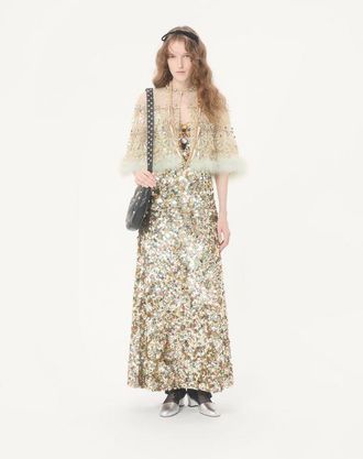 Valentino Abito Midi In Tulle Illusione Ricamato Donna MULTICOLOR 38