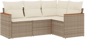 vidaXL Juego De Sof&aacute;s Jard&iacute;n Con Cojines 4 Pzas Rat&aacute;n Sint&eacute;tico Beige Vidaxl