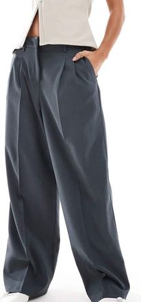 Vero Moda Petite Rita tailored wide leg dad pants in asphalt gray