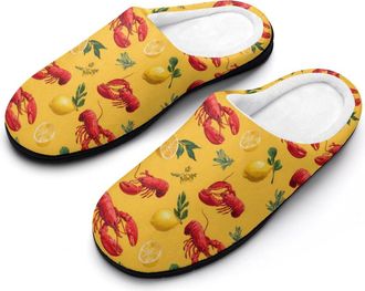 Generic Lobster Lemon Mens House Slippers Memory Foam Washable Cotton Slip on Home Shoes
