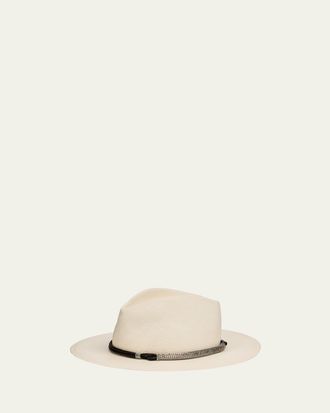 Brunello Cucinelli Straw Fedora with Precious Leather Band