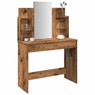 Berkfield Home Dressing Table with Mirror Old Wood 96x39x142 cm in Brown | Size: 96 x 39 x 142 cm
