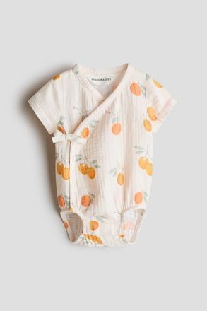 H&M Cotton Muslin Bodysuit in Cream/lemons at Nordstrom, Size Newborn