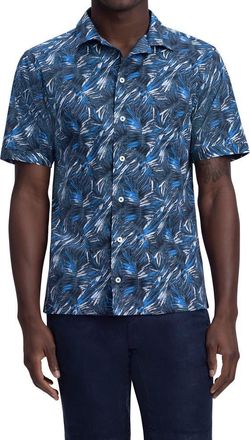 Bugatchi Mens Shaped Fit Print Stretch Cotton Short Sleeve Button-Up Shirt in Midnight at Nordstrom Rack, Size Xxx-Large